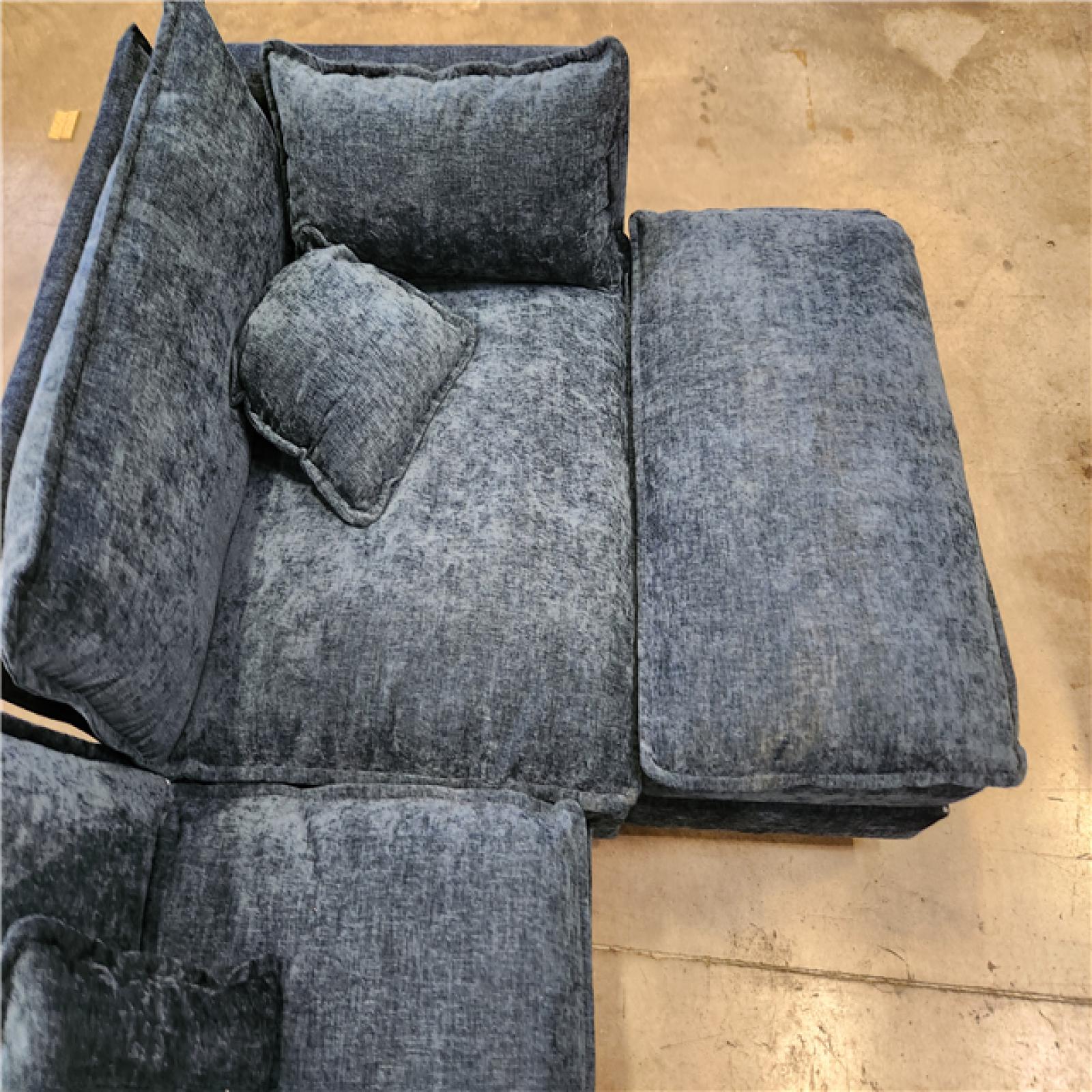 Phoenix AS-IS GOJANE 112.2 in. Square Arm L-Shaped Chenille Deluxe Pillow-Styled Modular Sectional Sofa in. Blue with 1 Ottoman