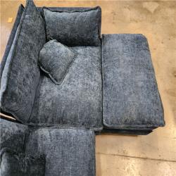 Phoenix AS-IS GOJANE 112.2 in. Square Arm L-Shaped Chenille Deluxe Pillow-Styled Modular Sectional Sofa in. Blue with 1 Ottoman