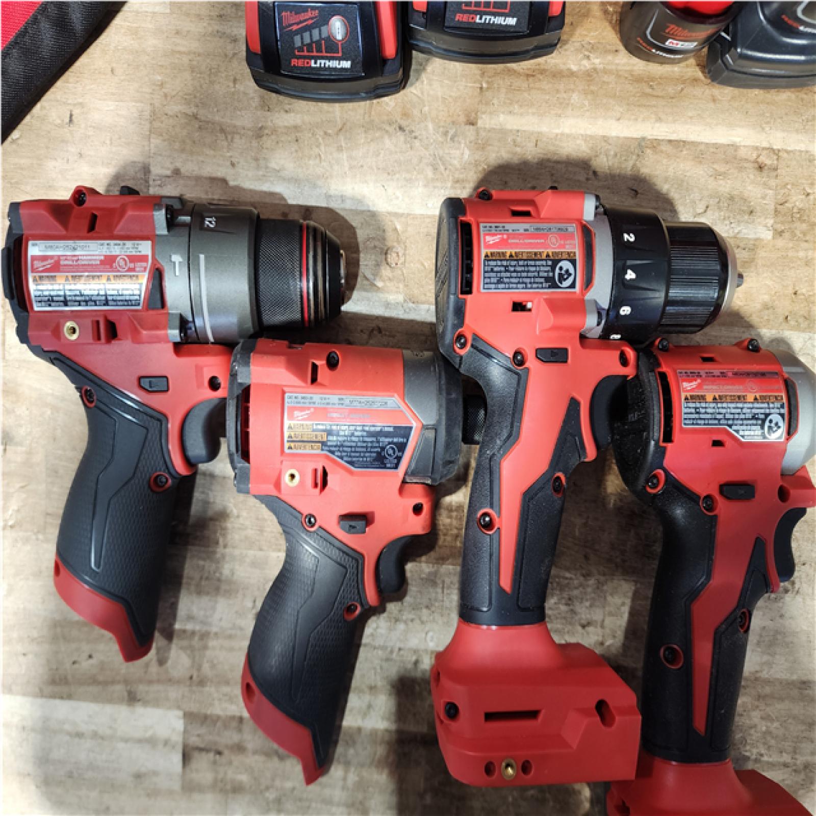 Houston Location AS-IS Milwaukee Drills QTY/4 and Batteries QTY/4 with Chargers QTY/2