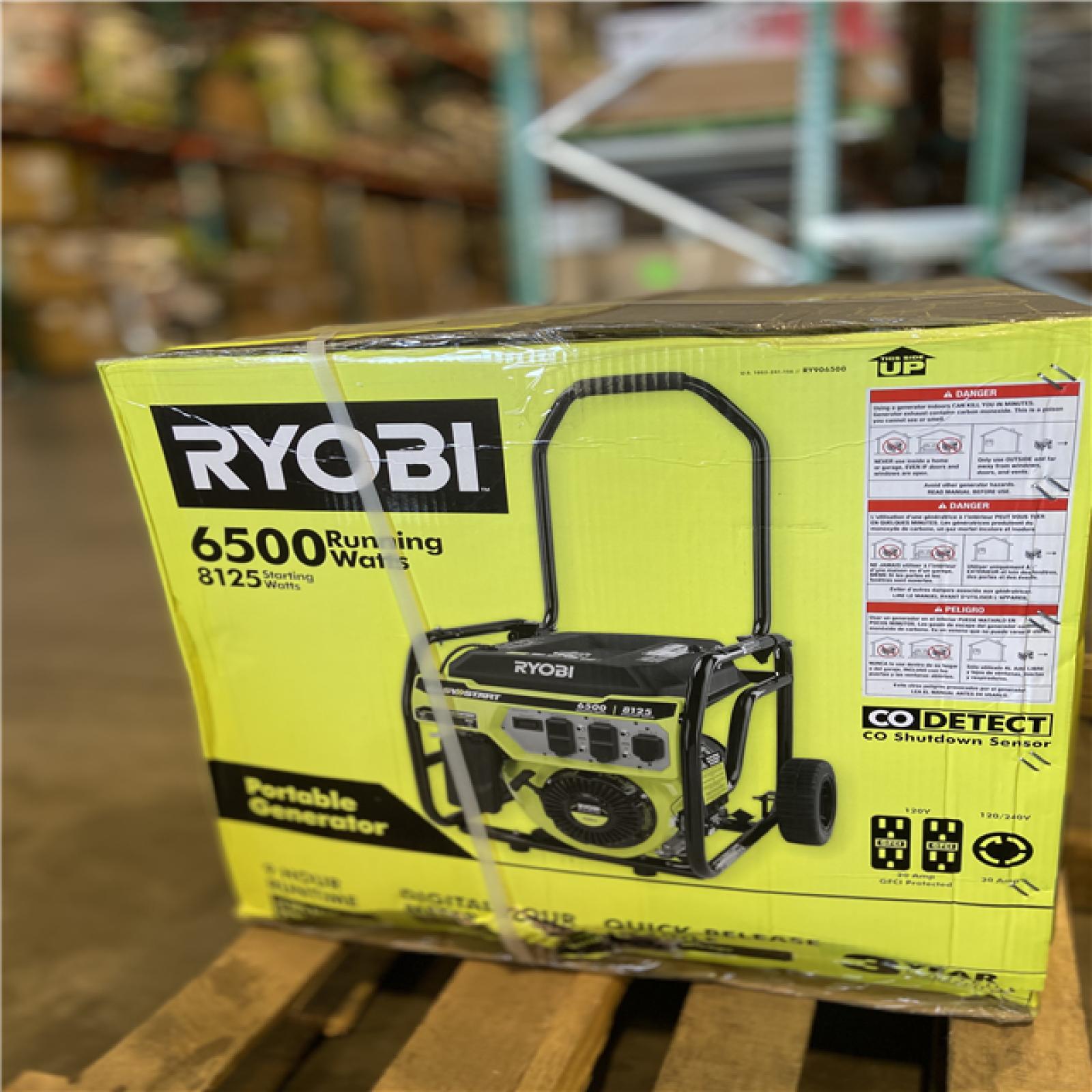DALLAS LOCATION - RYOBI 6500-Watt Gasoline Powered Portable Generator with CO Detect Shutdown Sensor