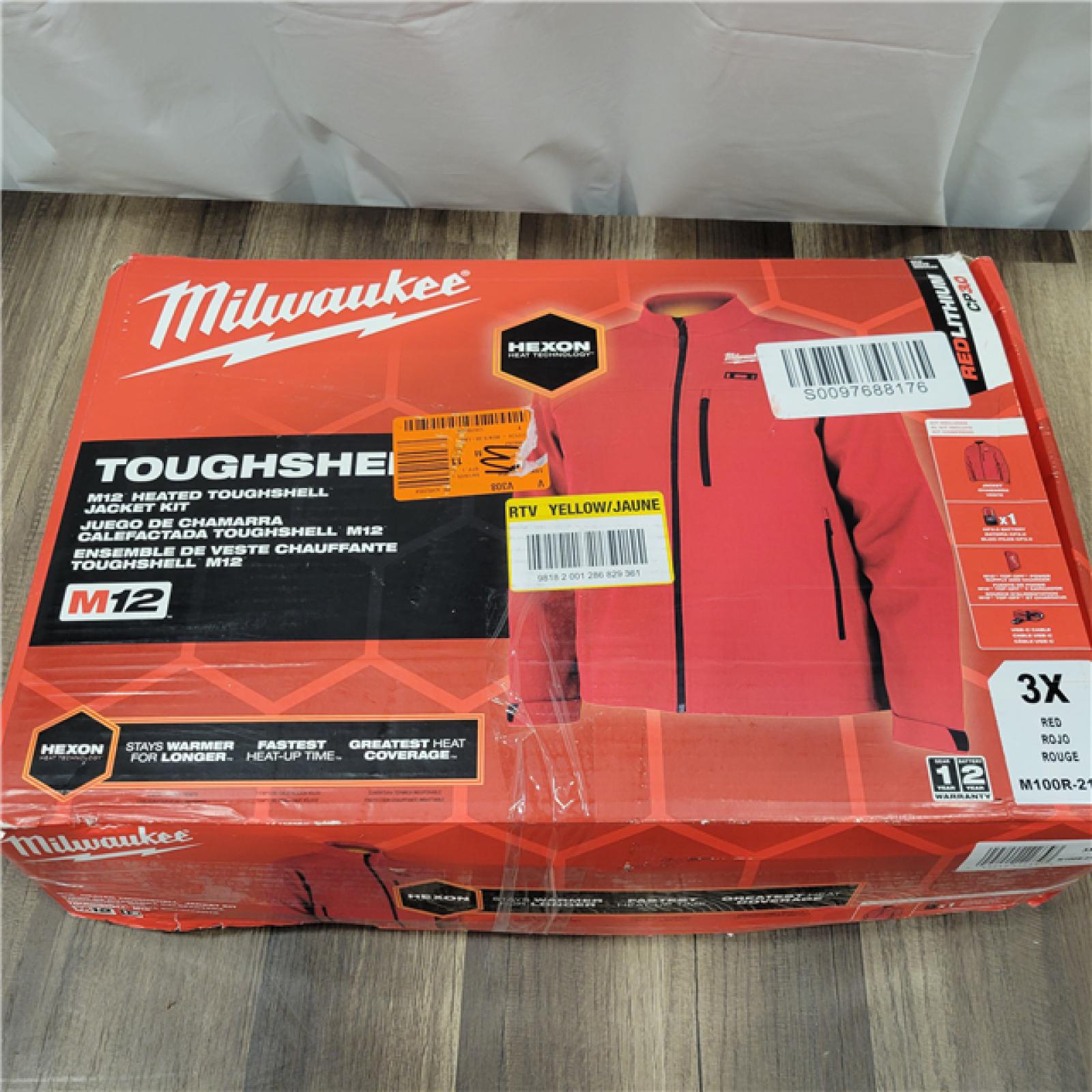 AS-IS MILWAUKEE  Men's 3X-Large M12 12V Lithium-Ion Cordless TOUGHSHELL Red Heated Jacket with (1) 3.0 Ah Battery and Charger