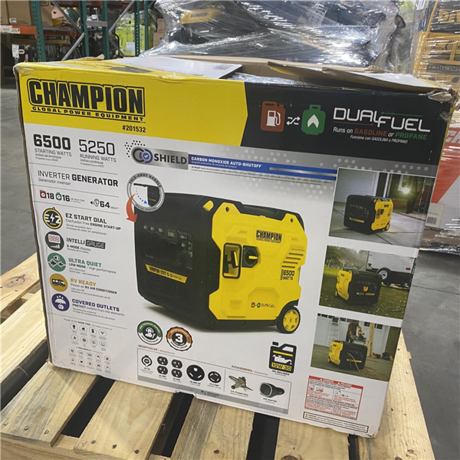 Dallas Location - As-Is Champion Power Equipment 6500-Watt Gasoline  Powered Dual Fuel Inverter Portable Generator