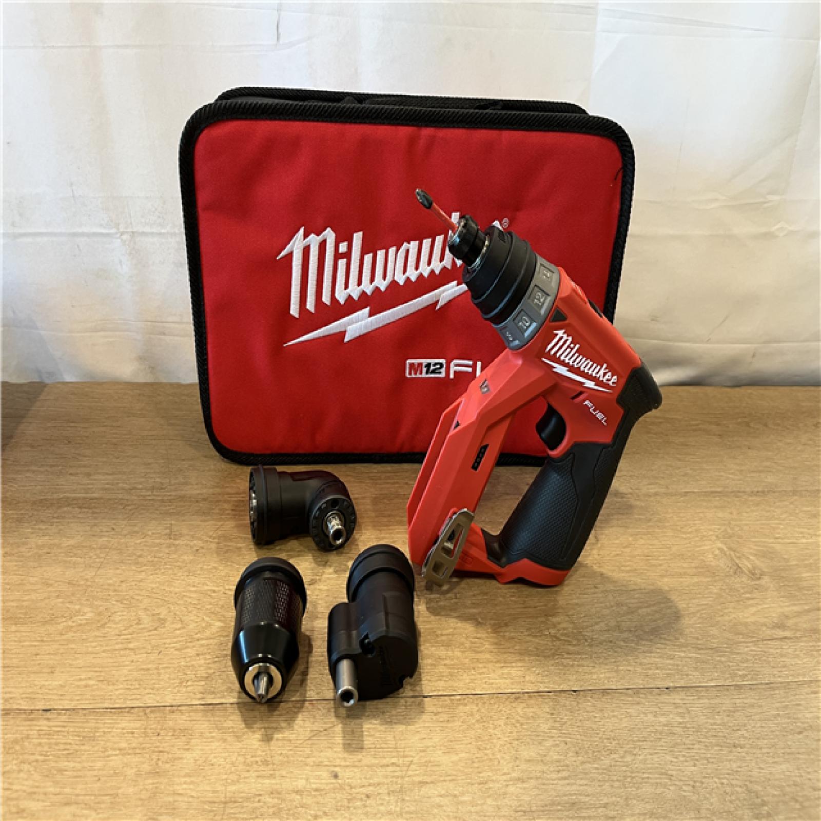 AS-IS Milwaukee FUEL 12V Lithium-Ion Brushless Cordless 4-in-1 Installation 3/8 in. Drill Driver with 4 Tool Head (Tool-Only)