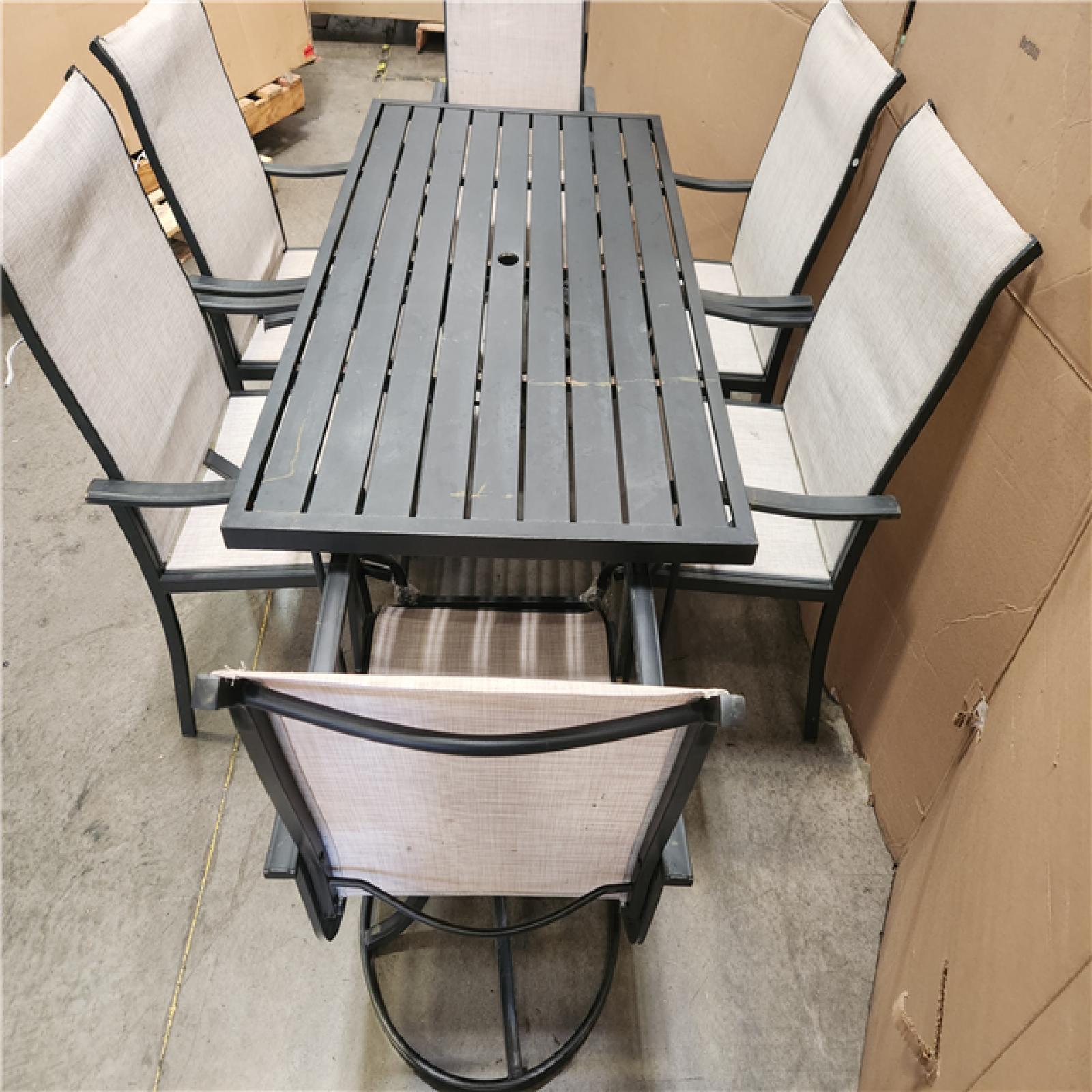 Phoenix AS-IS Beige 7-Piece Outdoor Patio Table Set