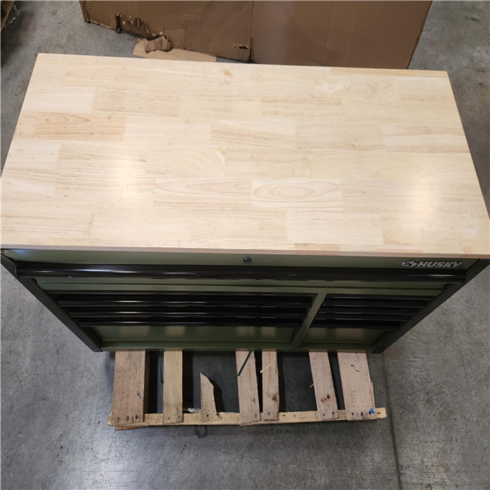 Phoenix Husky Standard-Duty 52 in. W 10-Drawer Matte Army Green Mobile Workbench Cabinet with Solid Wood Top