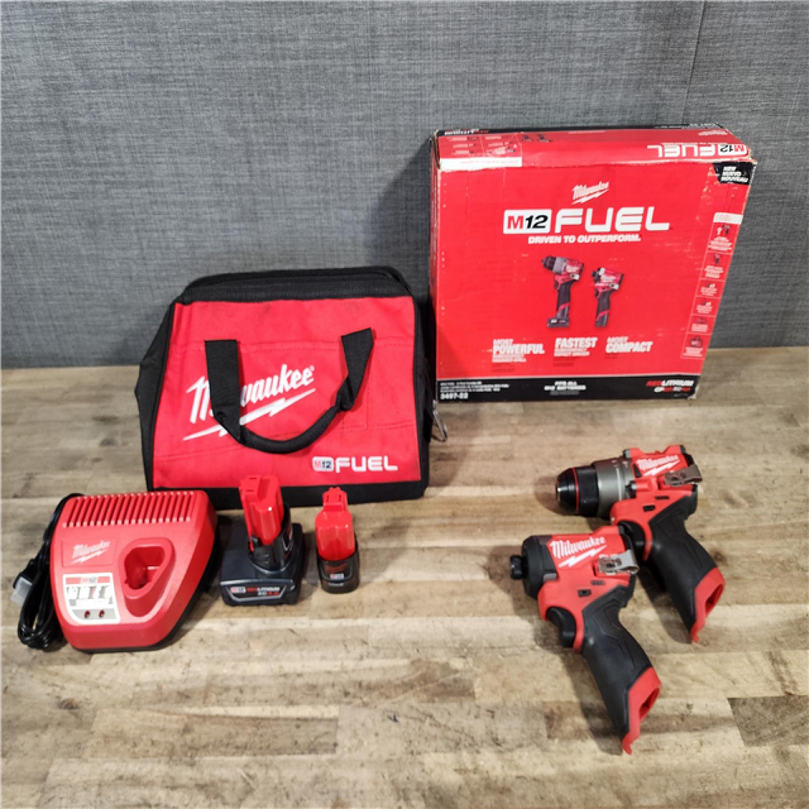 HOUSTON LOCATION - AS-IS Milwaukee FUEL 12-Volt Lithium-Ion Brushless Cordless Hammer Drill and Impact Driver Combo Kit