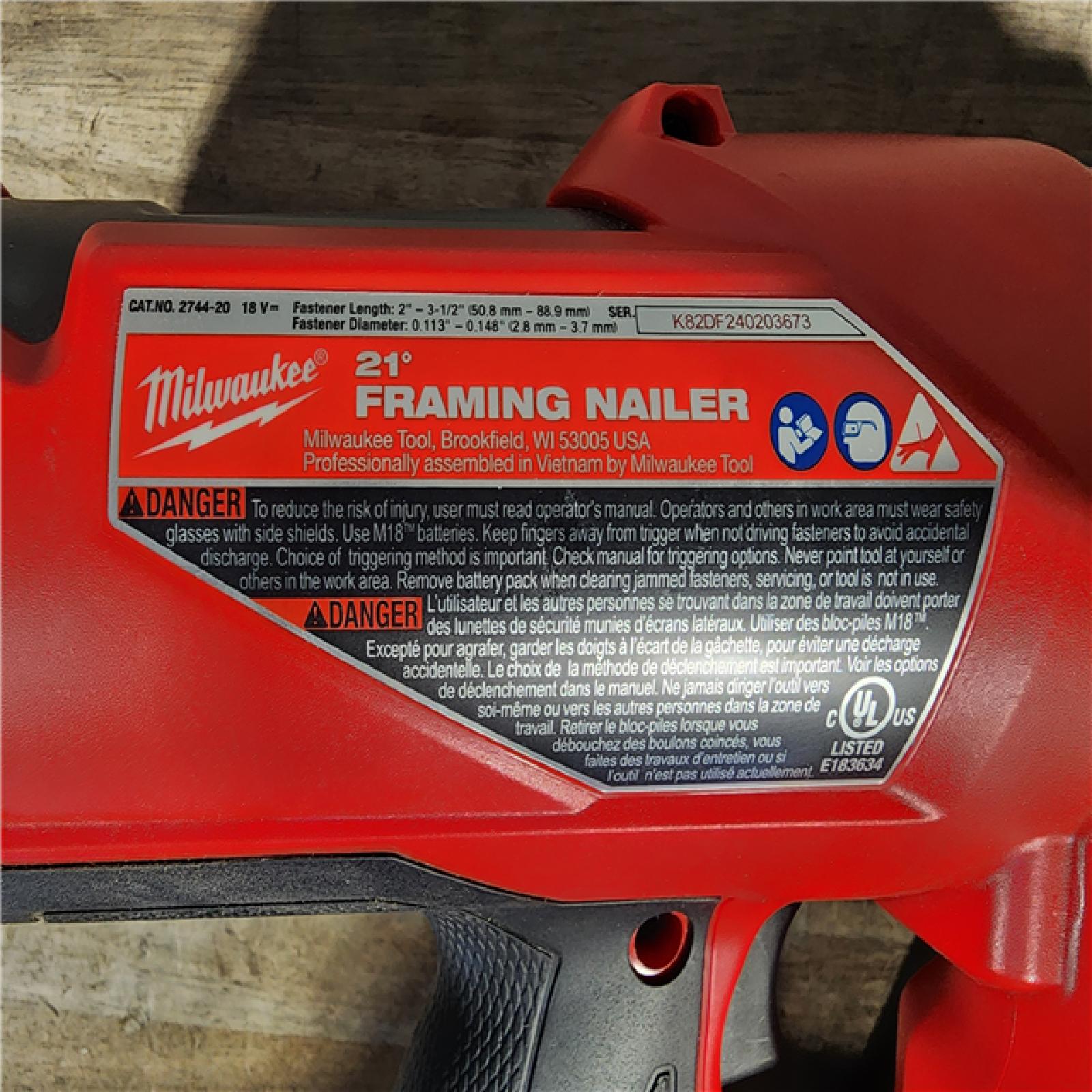 HOUSTON LOCATION - AS-IS Milwaukee 2744-20 M18 FUEL 3-1/2 in. 18V 21-Degree Lithium-Ion Brushless Cordless Framing Nailer (Tool-Only)
