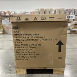 DALLAS LOCATION- AS-IS HUSKY Heavy Duty 84 in. W x 24 in. D Matte Blue/Woodtop Mobile Workbench