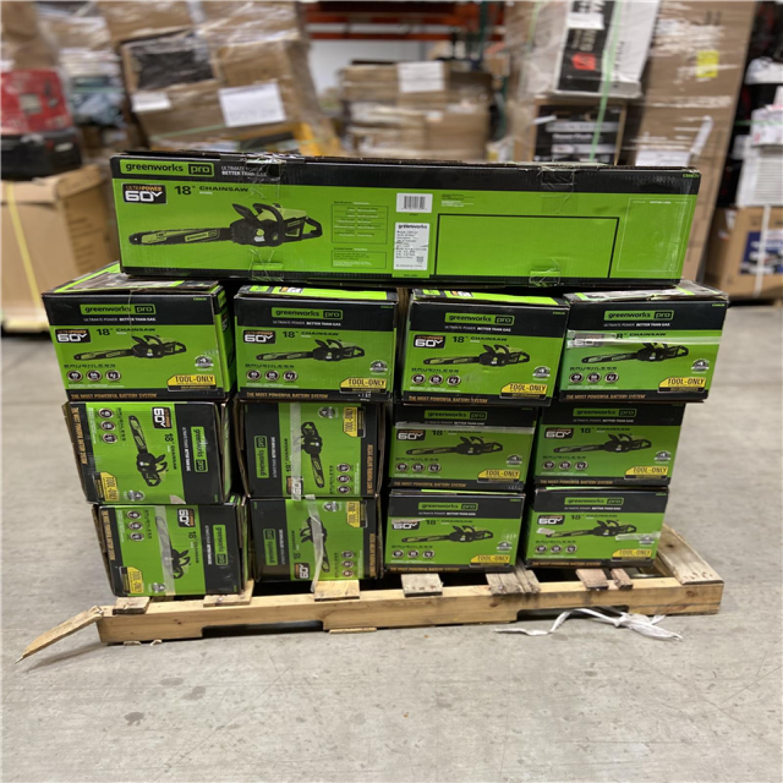 DALLAS LOCATION - Greenworks Pro Bare Tool 60-Volt Max Lithium Ion 18-Inch GEN2 Brushless Cordless Electric Chainsaw; Battery and Charger Not Included 15 (UNITS)