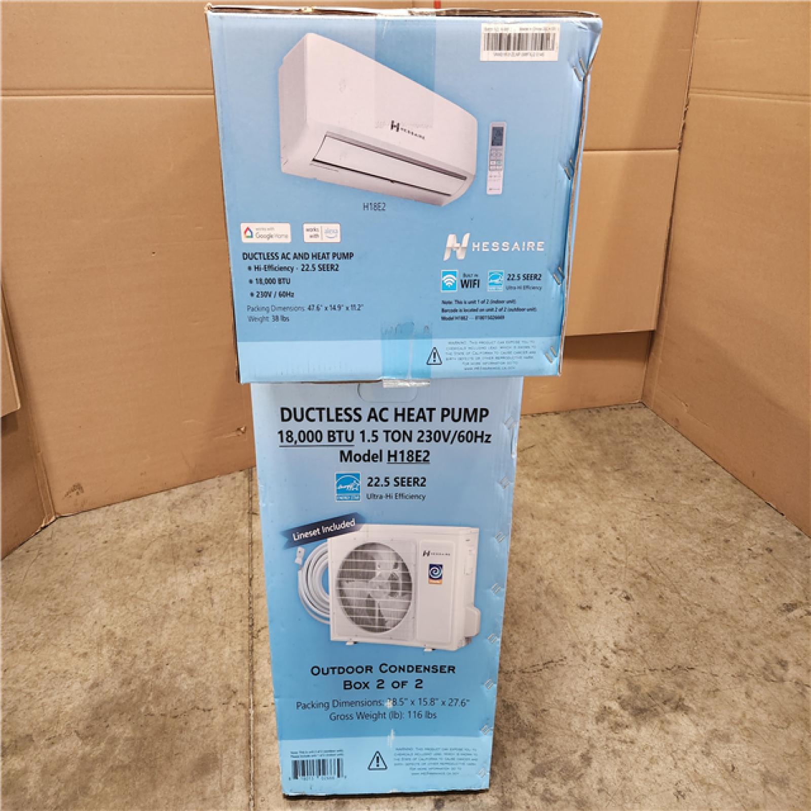 Phoenix Location NEW Hessaire DIY 22.5 SEER2 18,000 BTU Wi-Fi 1.5-Ton Ductless Mini Split Air Conditioner,Heat Pump, Variable Speed Inverter-208V/230V