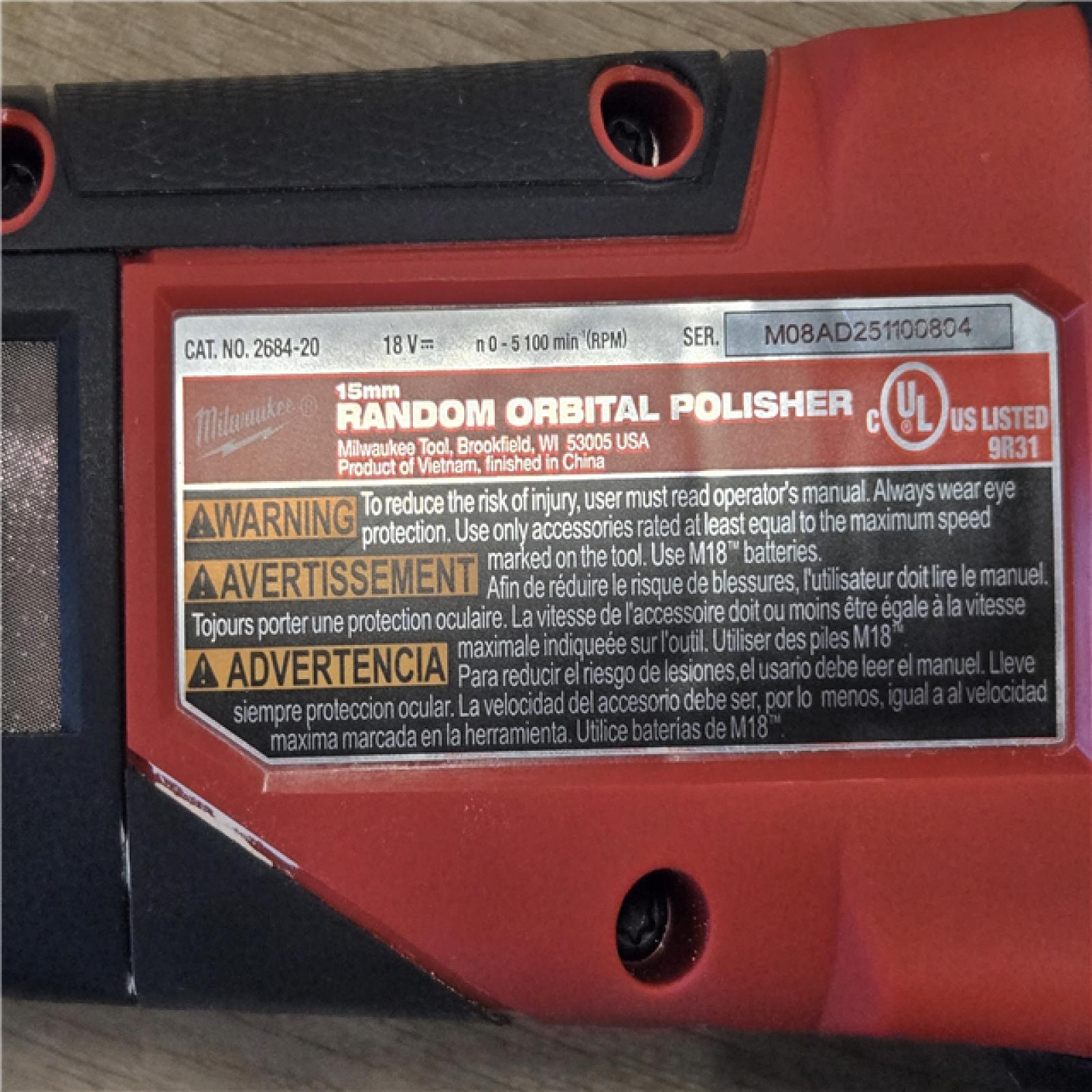 AS-IS Milwaukee FUEL18V Lithium-Ion Brushless Cordless 15MM DA Polisher (Tool-Only)