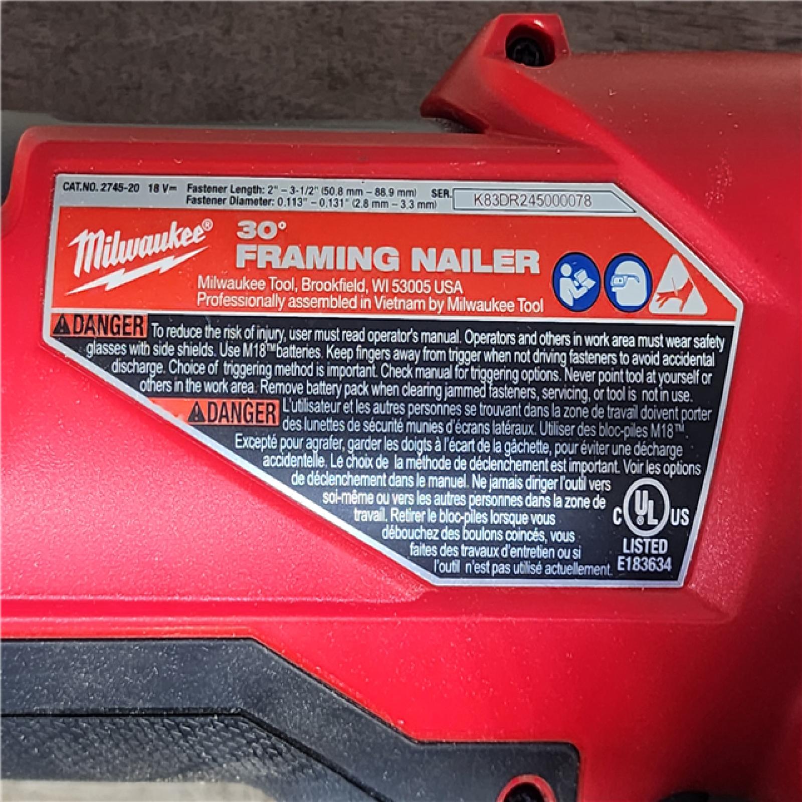 HOUSTON LOCATION - AS-IS Milwaukee M18 FUEL 30 Degree Framing Nailer (TOOL ONLY)
