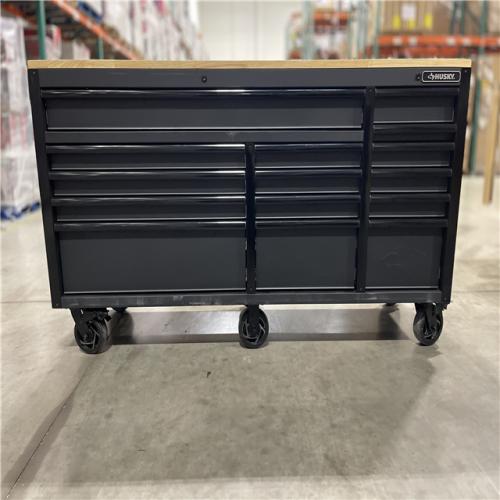 DALLAS LOCATION- AS IS- Husky Heavy-Duty 72 in. W 15-Drawer Matte Black Mobile Workbench with Wood top