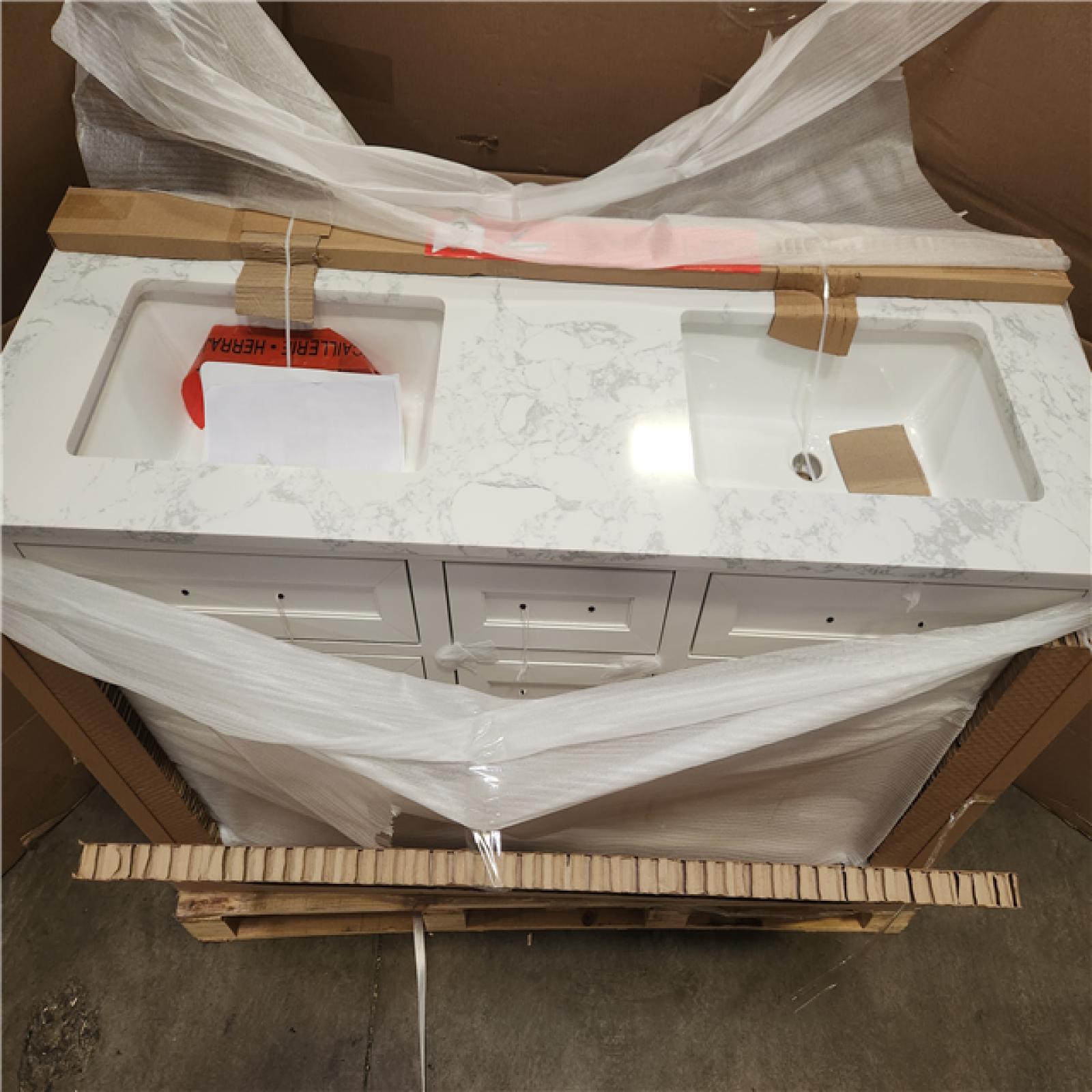Phoenix NEW Home Decorators Collection Doveton 60 in. Double Sink Freestanding White Bath Vanity with White Engineered Marble Top (Assembled)