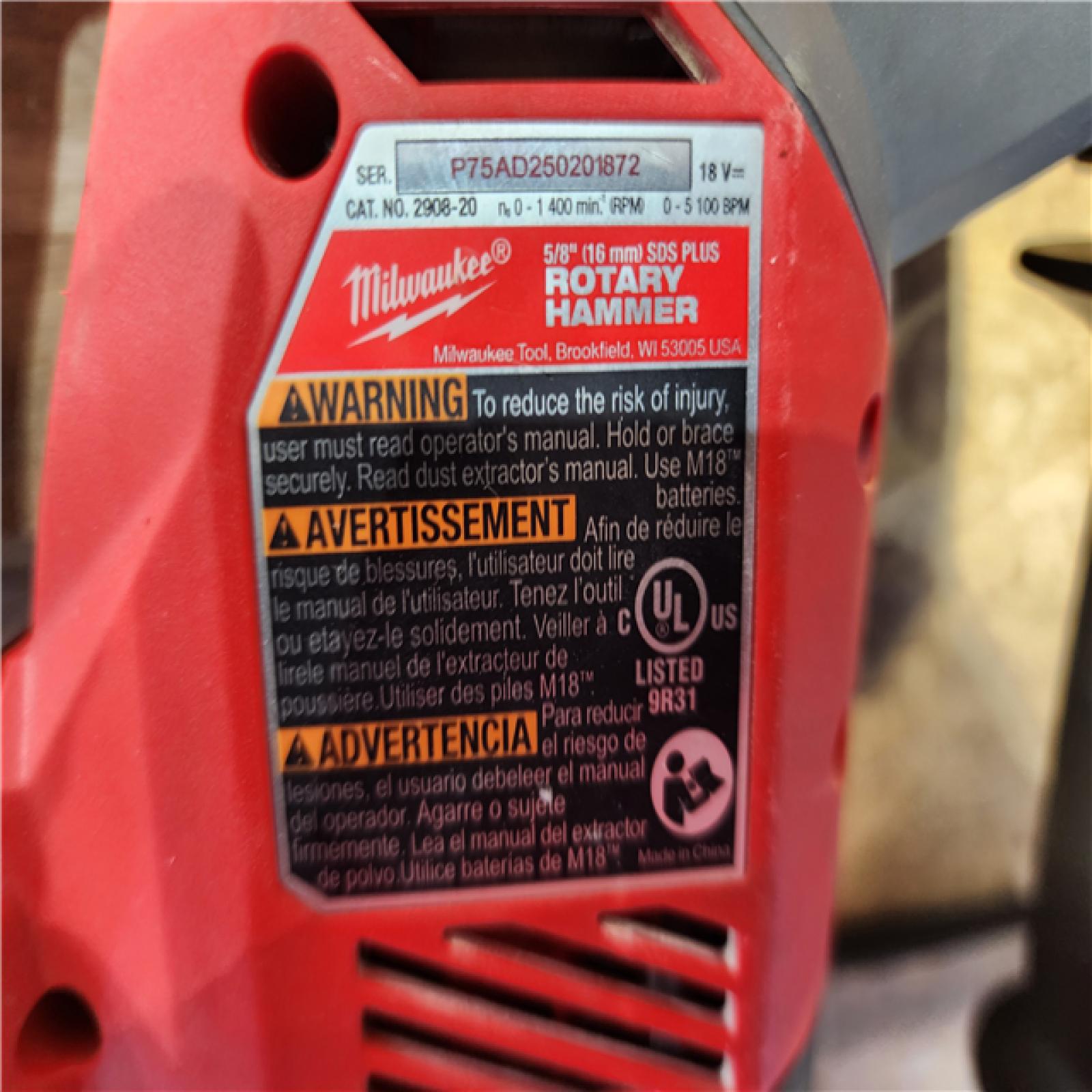 HOUSTON LOCATION - AS-IS Milwaukee FUEL 18V Lithium-Ion Brushless Cordless 5/8 in. SDS-Plus Rotary Hammer (Tool-Only)