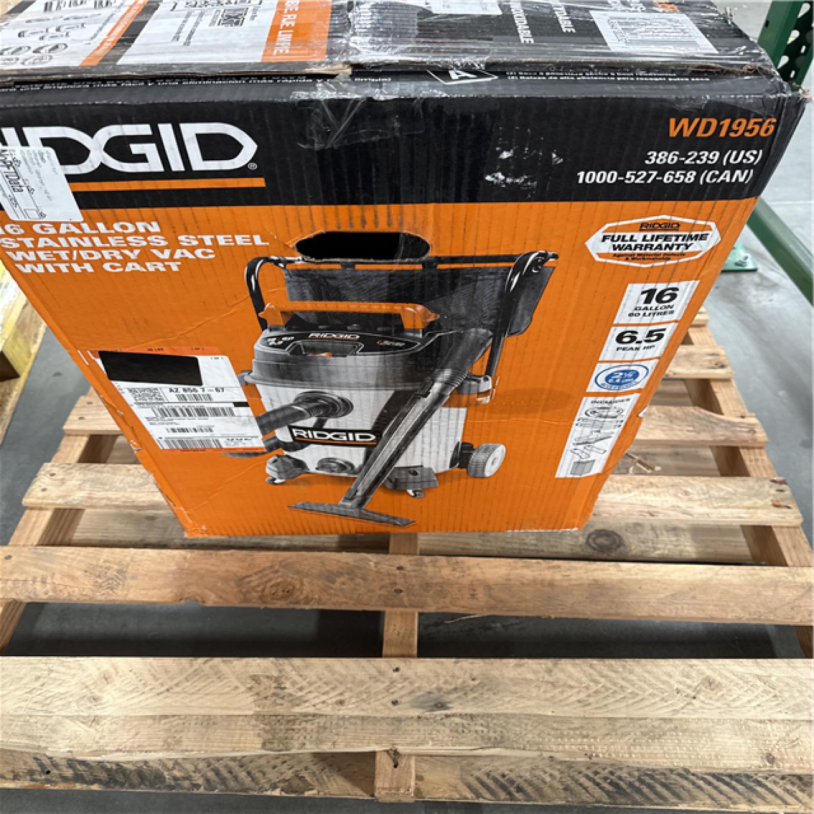California AS-IS Ridgid 16 Gallon Stainless Steel Wet/Dry Vac with Cart