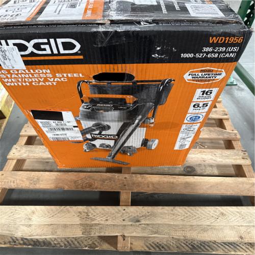 California AS-IS Ridgid 16 Gallon Stainless Steel Wet/Dry Vac with Cart