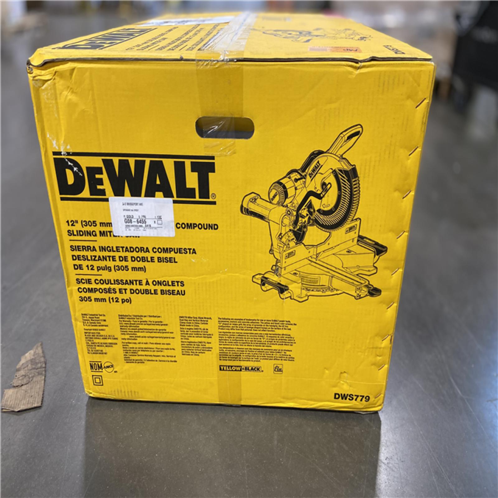AS-IS - DEWALT 15 Amp Corded 12 in. Double Bevel Sliding Compound Miter Saw, Blade Wrench and Material Clamp