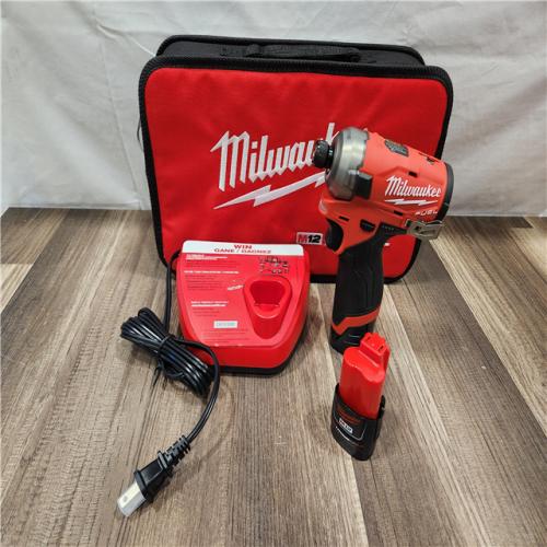 AS-IS- Milwaukee M12 FUEL SURGE 12V Lithium-Ion Brushless Cordless 1/4 in. Hex Impact Driver Compact Kit W/Two 2.0Ah Batteries  Bag