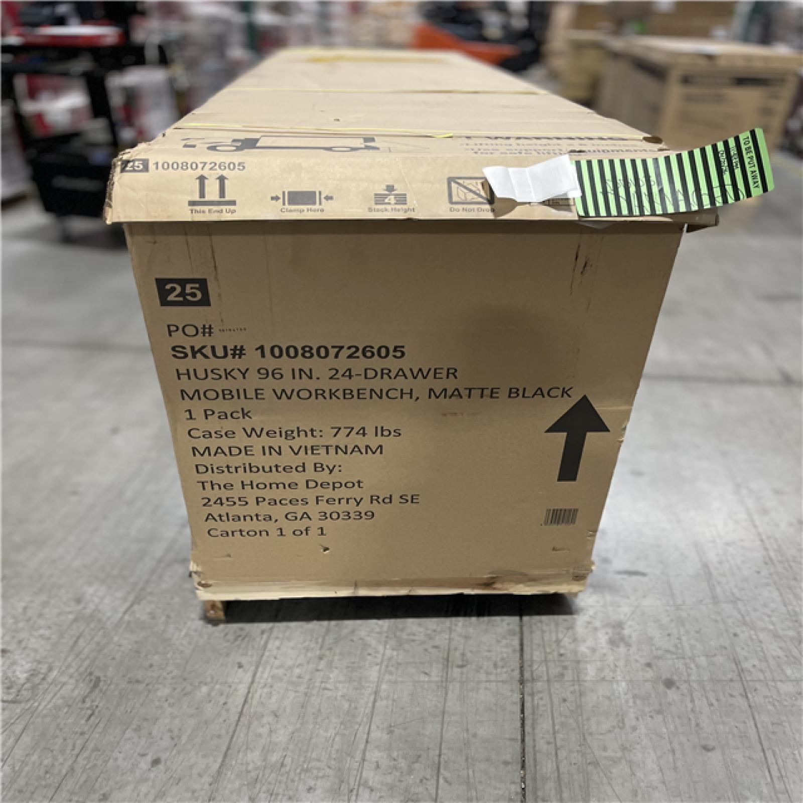 DALLAS LOCATION - Husky Tool Storage Heavy Duty 96 in. W x 24 in. D Matte Black Mobile Workbench Cabinet with Stainless Steel Top