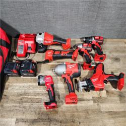 HOUSTON LOCATION - AS-IS MILWAUKEE 7 TOOL COMBO KIT W/ (2) BATTERY & CHARGER