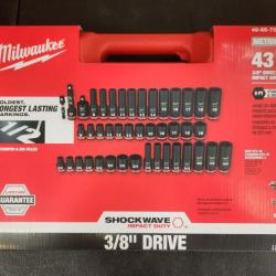 Phoenix NEW Milwaukee SHOCKWAVE 3/8 in. Drive SAE and Metric 6 Point Impact Socket Set (43-Piece) (SEALED)