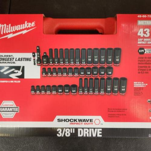 Phoenix NEW Milwaukee SHOCKWAVE 3/8 in. Drive SAE and Metric 6 Point Impact Socket Set (43-Piece) (SEALED)