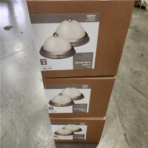 Phoenix NEW Commercial Electric 13 in. 2-Light Brushed Nickel Flush Mount with Frosted Glass Shade (3-Pack Per Box) Pallet (27-Boxes)