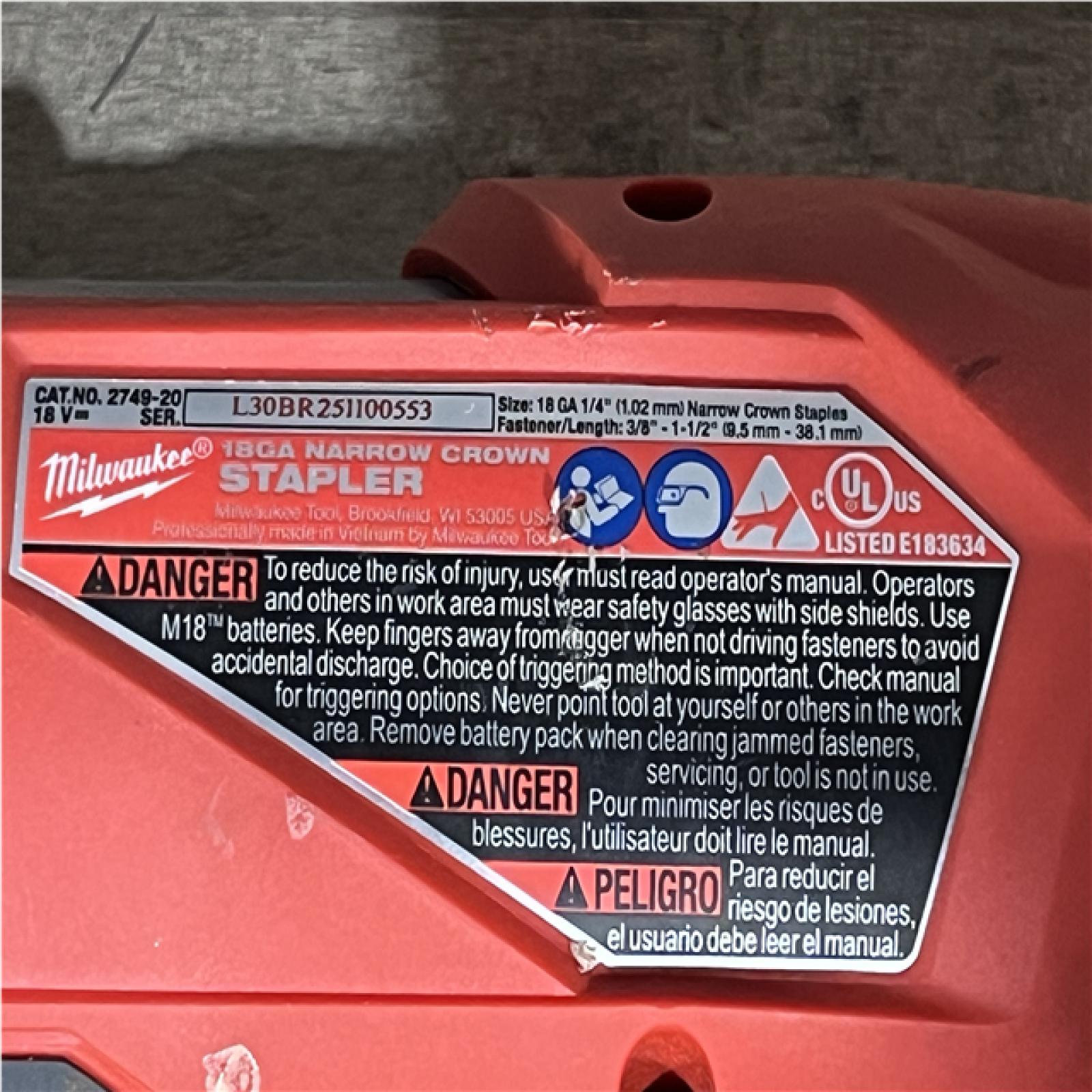 Houston Location AS-IS Milwaukee FUEL 18-Volt Lithium-Ion Brushless Cordless 18-Gauge 1/4 in. Narrow Crown Stapler (Tool-Only)