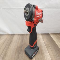 AS-IS- Milwaukee M12 FUEL 12V Li-Ion Brushless Cordless Stubby 3/8 in. Impact Wrench Kit W/(1) 5.0 Ah High Output Battery