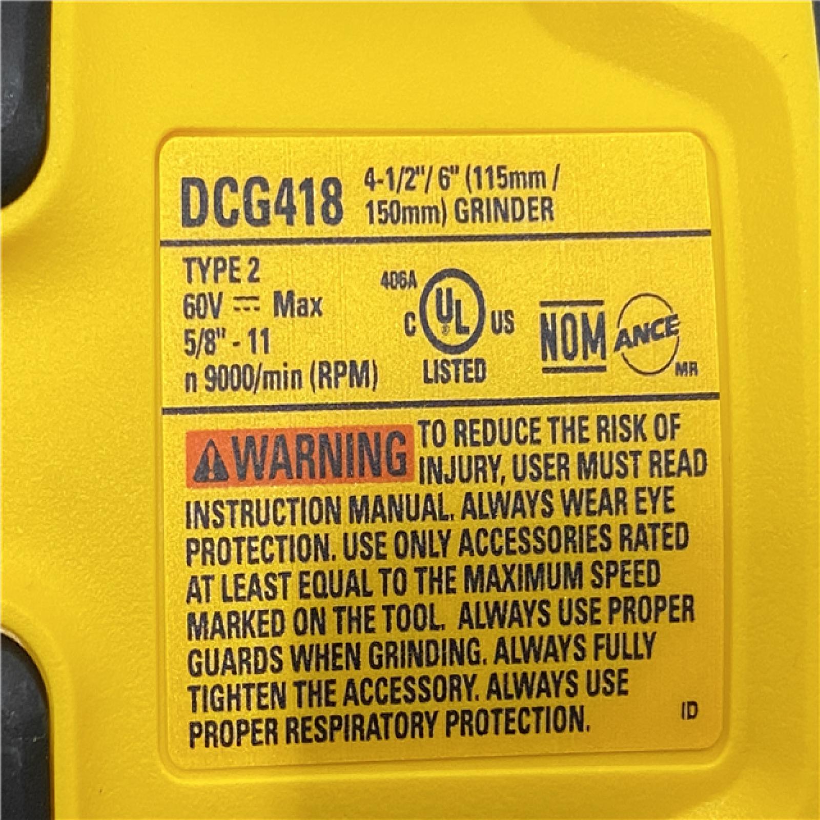 AS-IS DEWALT 60V MAX Cordless Brushless 4.5 in. to 6 in. Small Angle Grinder with Kickback Brake (Tool Only)