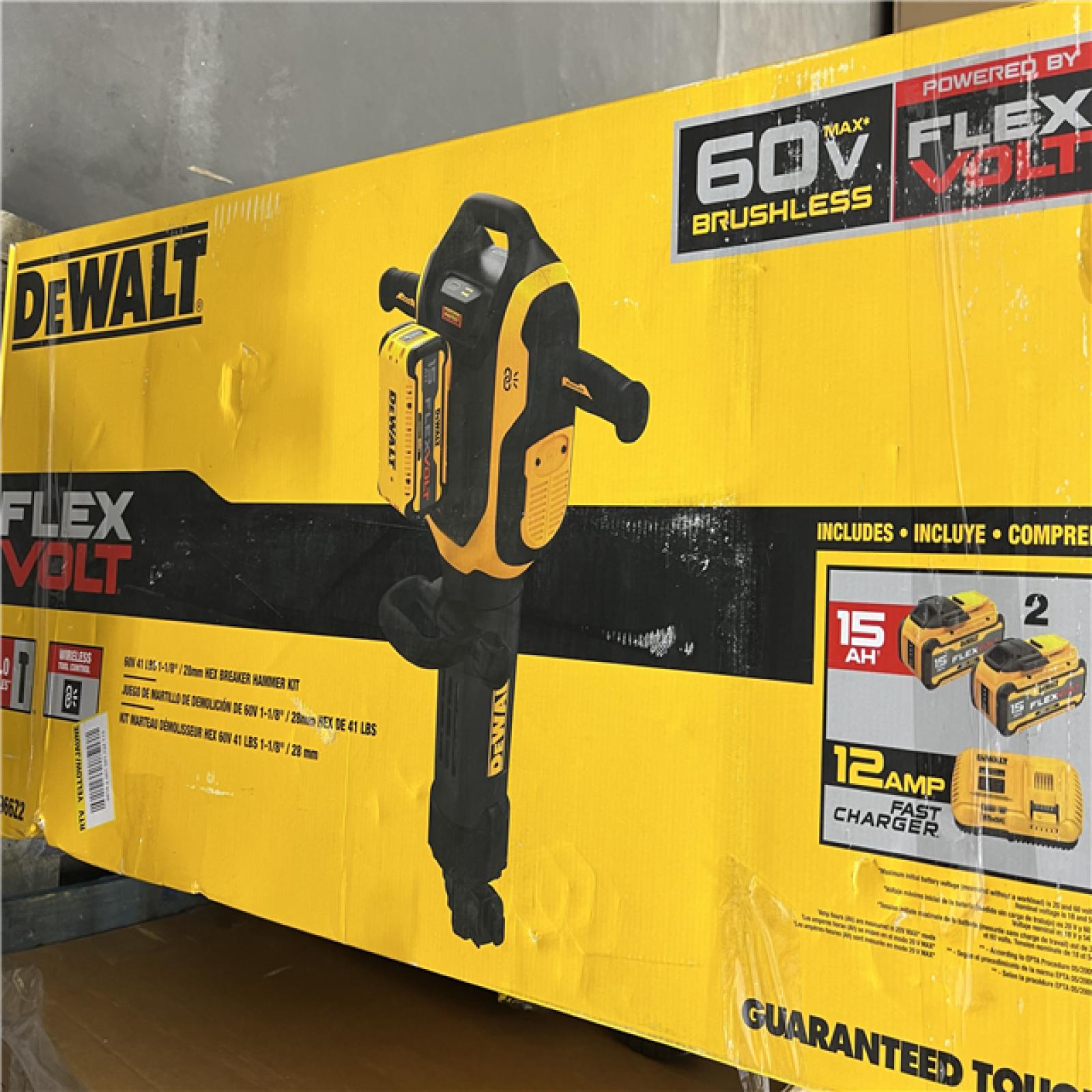 AS-IS DEWALT 39.5 in. X 20 in. 60-Volt Lithium-Lon Cordless HEX Breaker Hammer Kit with Two 15 Ah Batteries and Charger