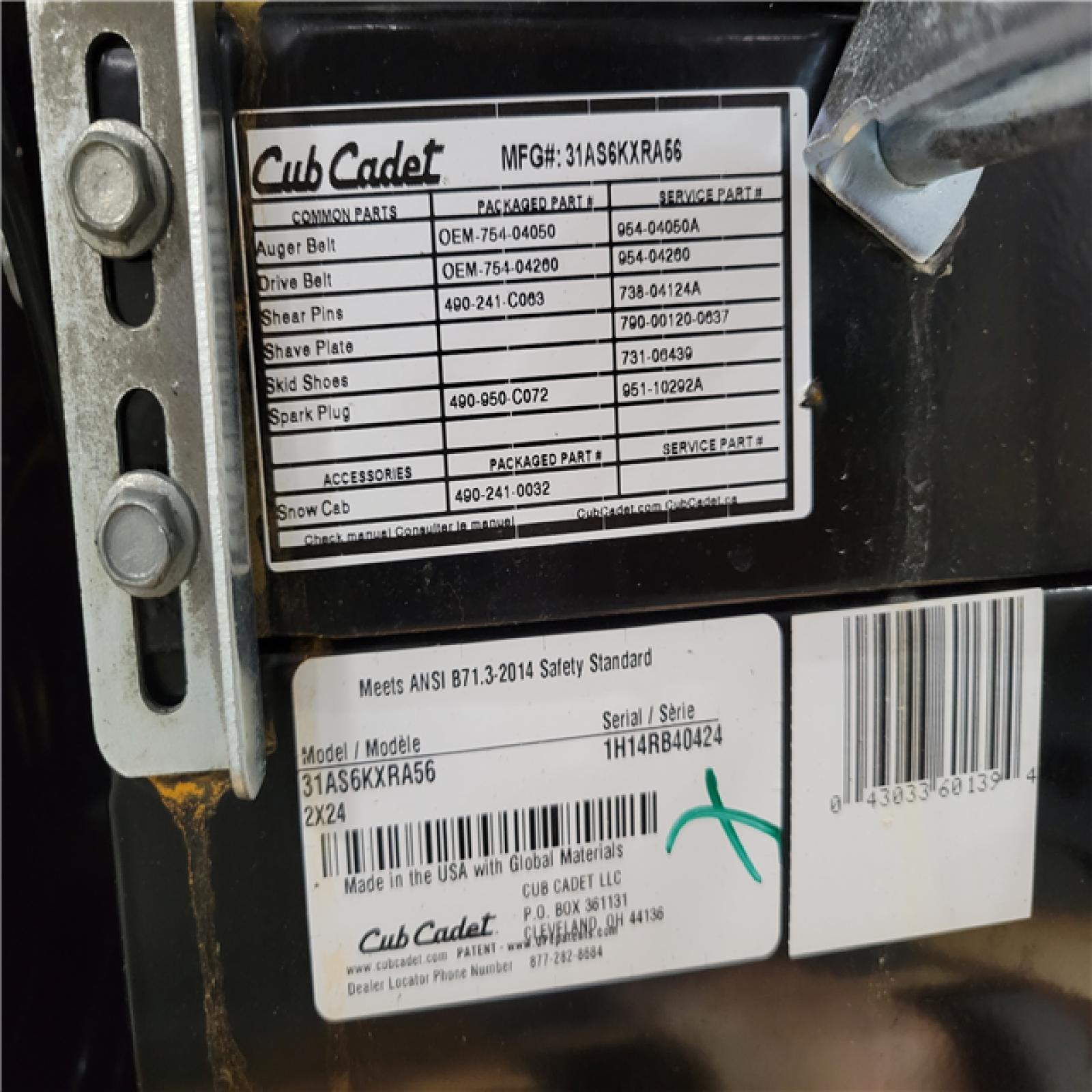 CALIFORNIA AS-IS CUB CADET SNOW REMOVER