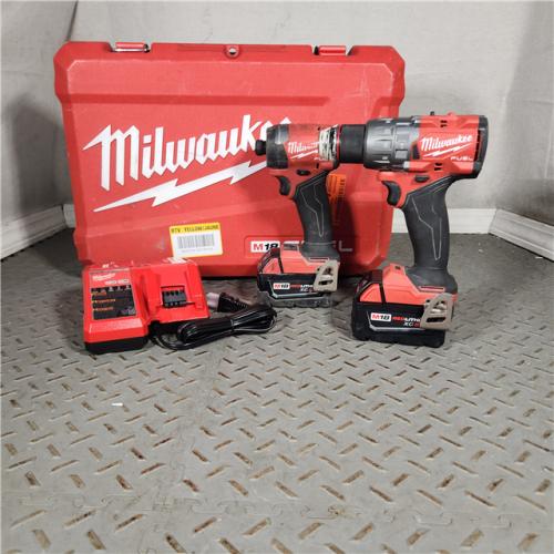Houston Location AS IS - Milwaukee 3697-22 M18 FUEL 1/2 Hammer Driller/Driver &1/4 Hex Impact Driver 2 Tool Combo Kit