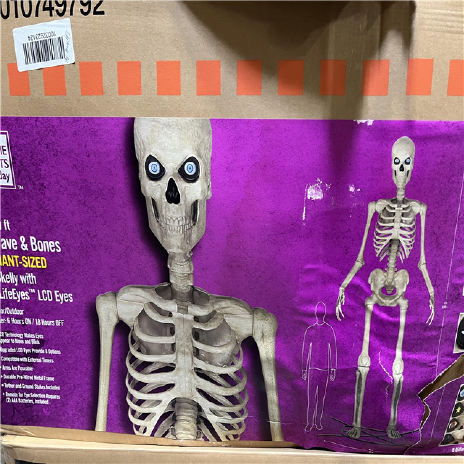 DALLAS LOCATION - AS-IS Home Accents Holiday 12 ft. Grave & Bones Giant-Sized Skelly with LifeEyes™ LCD Eyes H5