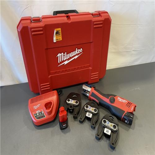 AS-IS - MILWAUKEE 12-Volt Lithium-Ion Force Logic Cordless Press Tool Kit (3 Jaws Included) with Two 1.5 Ah Battery and Hard Case