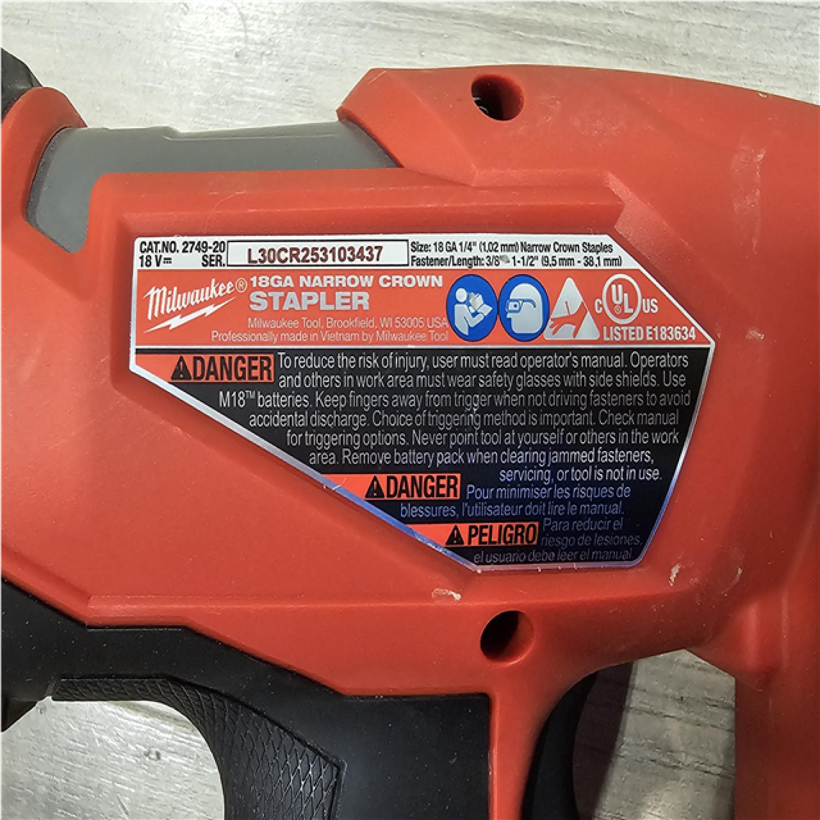 AS-IS Milwaukee FUEL 18-Volt Lithium-Ion Brushless Cordless 18-Gauge 1/4 in. Narrow Crown Stapler (Tool-Only)