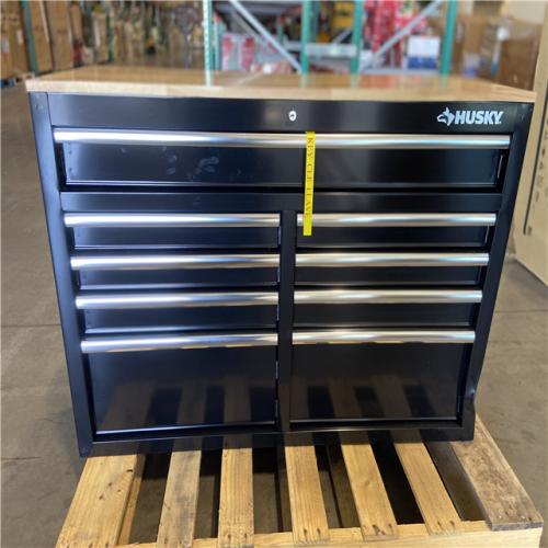 DALLAS LOCATION - Husky Tool Storage 46 in. W x 18 in. D 9-Drawer Mobile Workbench Cabinet in Gloss Black