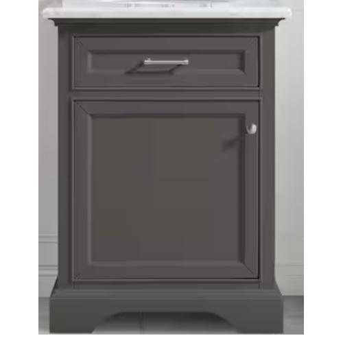 DALLAS LOCATION -  Home Decorators Collection Windlowe 24 in. W x 22 in. D x 35 in. H Bath Vanity in Gray with Carrara Marble Vanity Top in White with White Sink