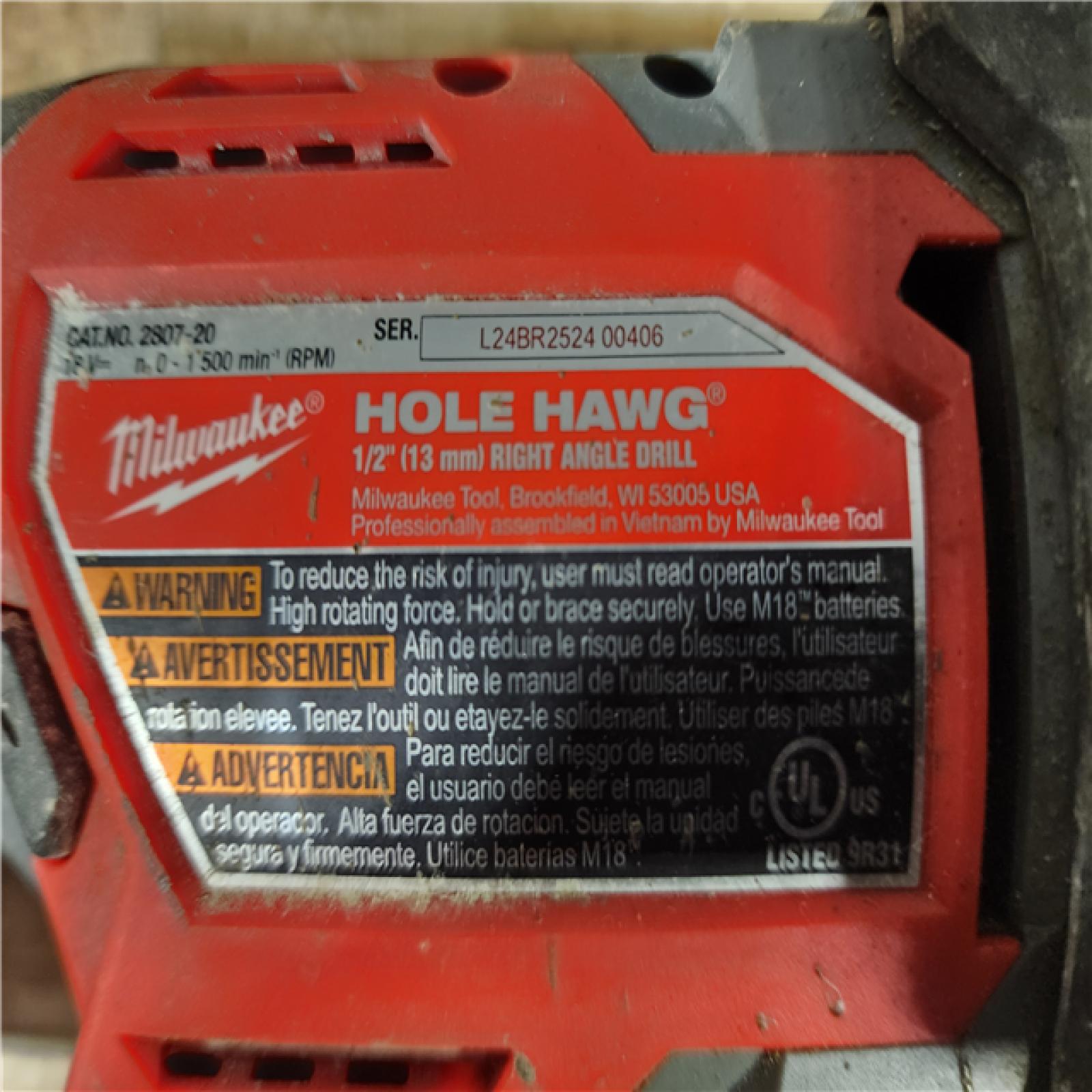 HOUSTON LOCATION - AS - IS Milwaukee FUEL GEN II 18V Lithium-Ion Brushless Cordless 1/2 in. Hole Hawg Right Angle Drill (Tool-Only)