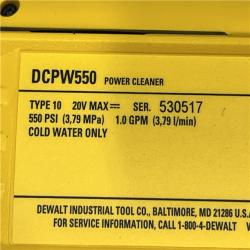 AS-IS DEWALT 20V MAX 550 PSI 1.0 GPM Cold Water Cordless Power Cleaner with 4-Nozzles (Tool Only)