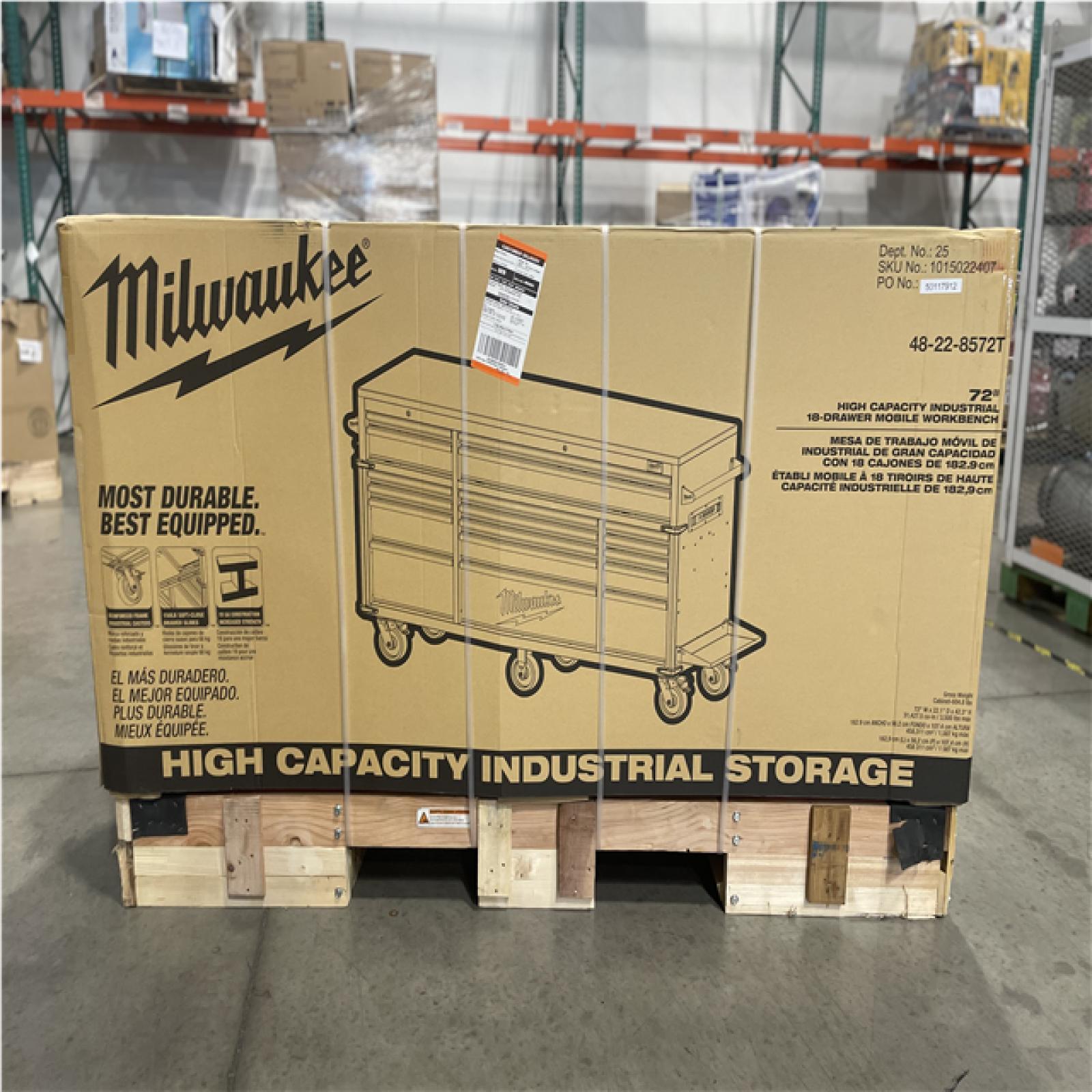 DALLAS LOCATION- MILWAUKEE 72 in. W x 22.1 in. D 18-Drawer Mobile Workbench Cabinet W/ WoodTop