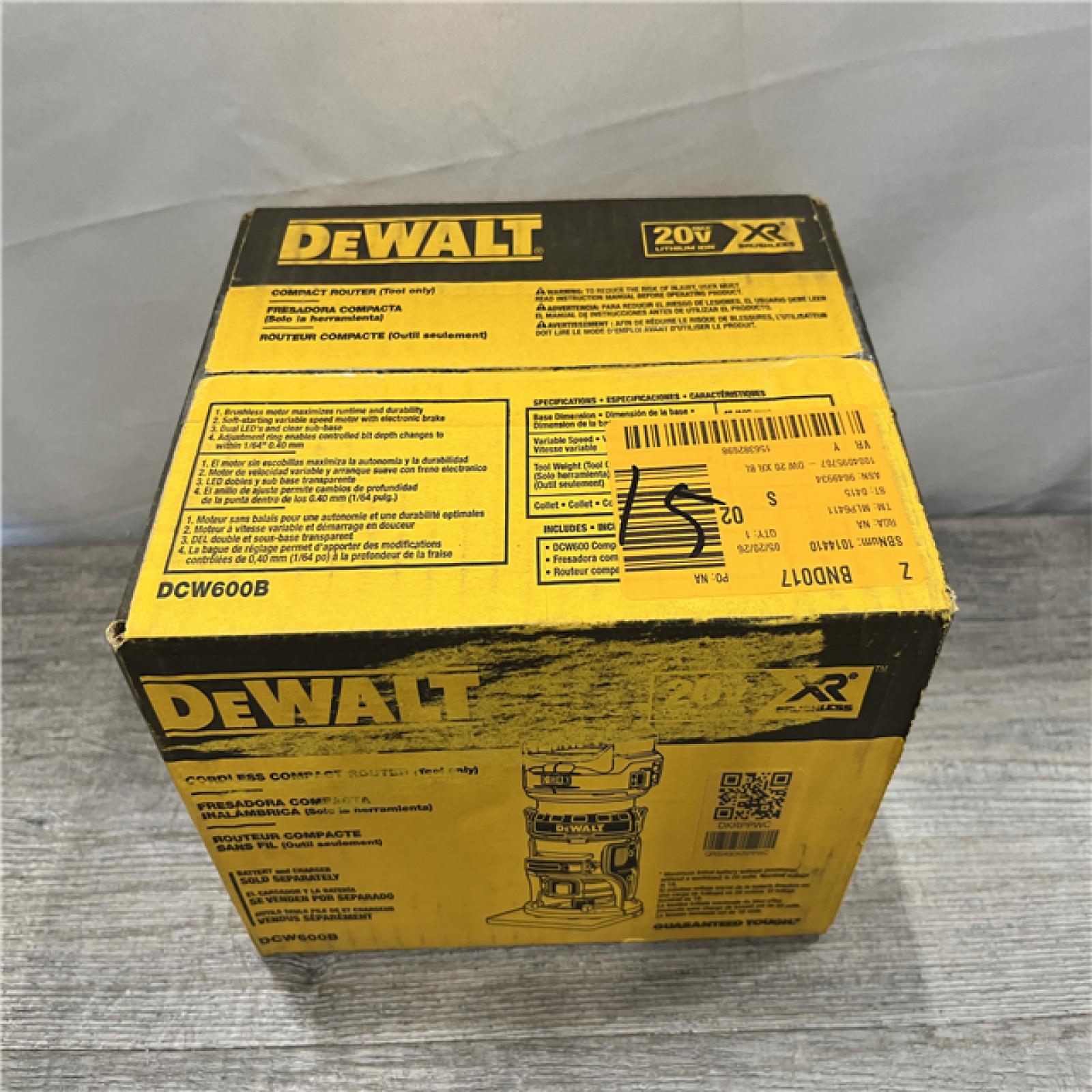 NEW - DEWALT 20V MAX XR Cordless Brushless Fixed Base Compact Router (Tool Only)