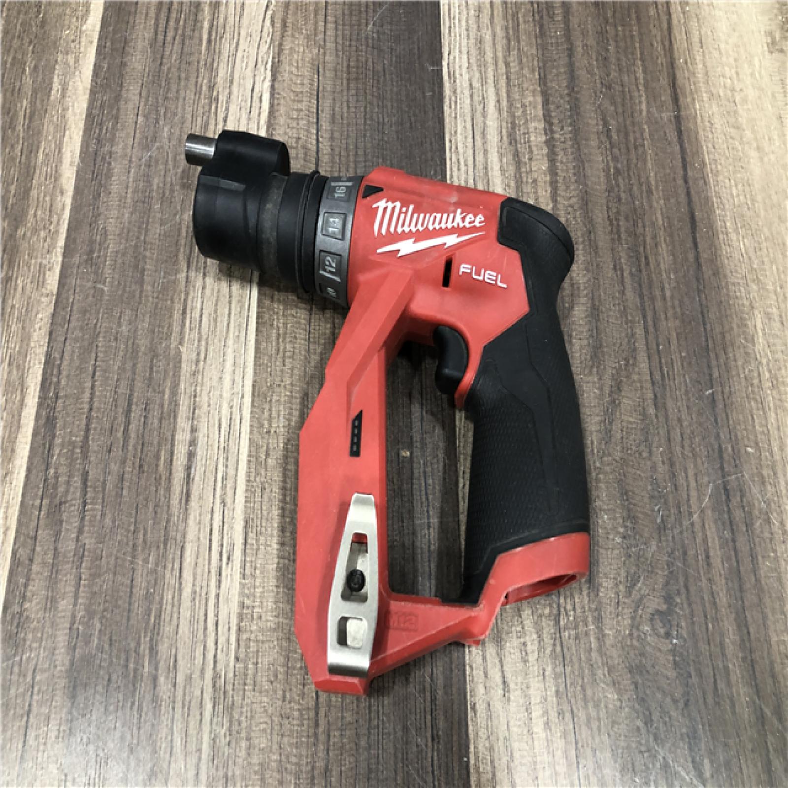 AS-IS Milwaukee FUEL 12V Lithium-Ion Brushless Cordless 4-in-1 Installation 3/8 in. Drill Driver with 4 Tool Head (Tool-Only)
