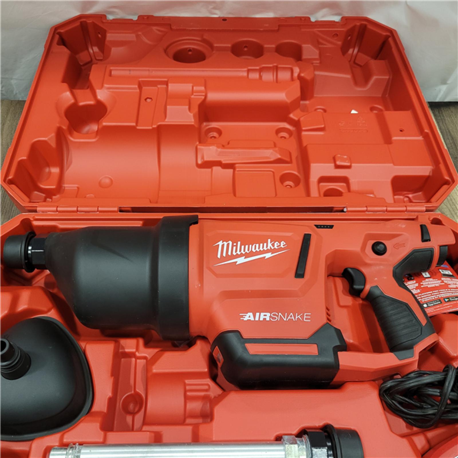 AS-IS Milwaukee M12 12-Volt Lithium-Ion Cordless Drain Cleaning Airsnake Air Gun Kit with (1) 2.0Ah Battery, Toilet Attachments