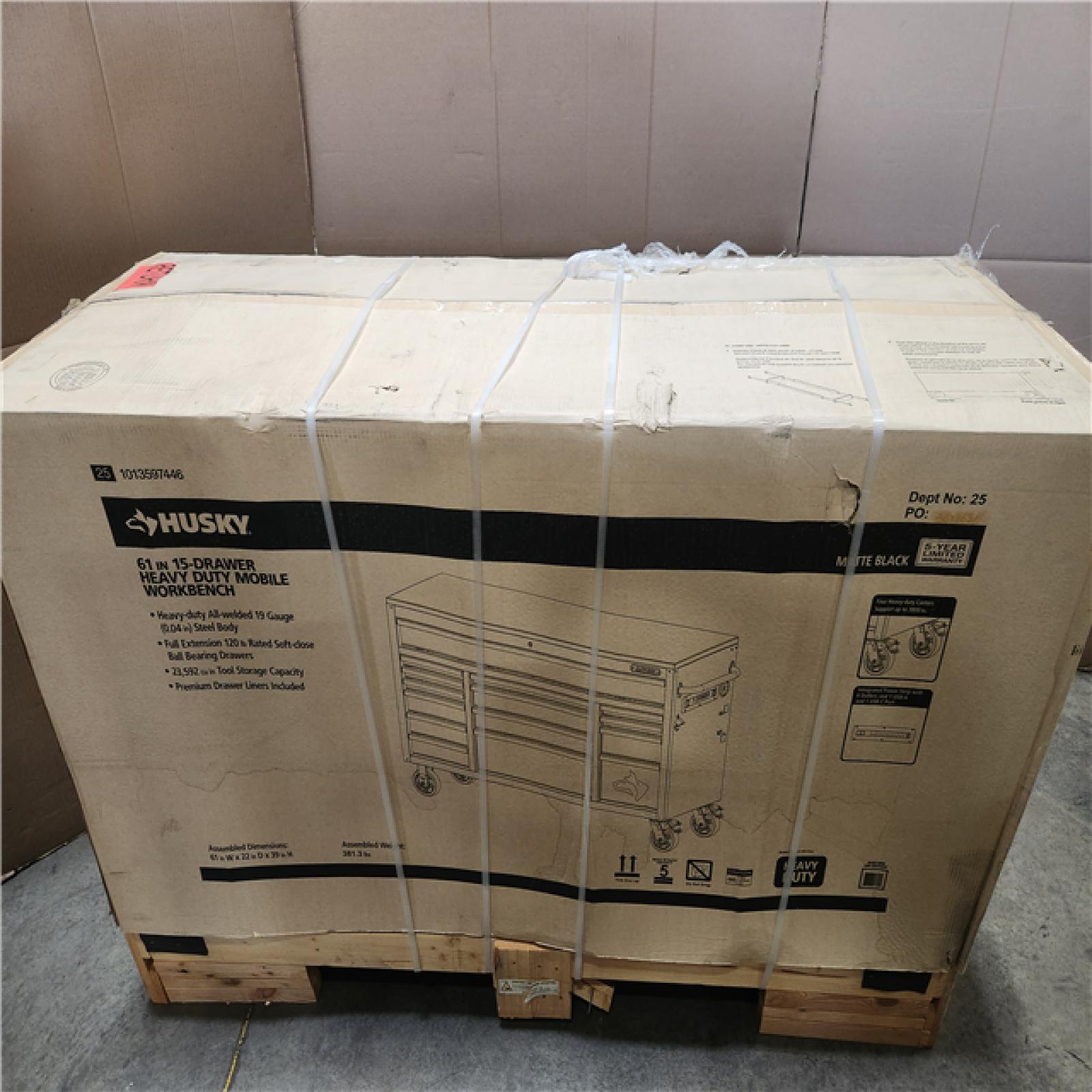 Phoenix LIKE NEW Husky Heavy Duty 61 in. W x 22 in. D 15-Drawer Matte Black Mobile Workbench Cabinet with Solid Wood Top