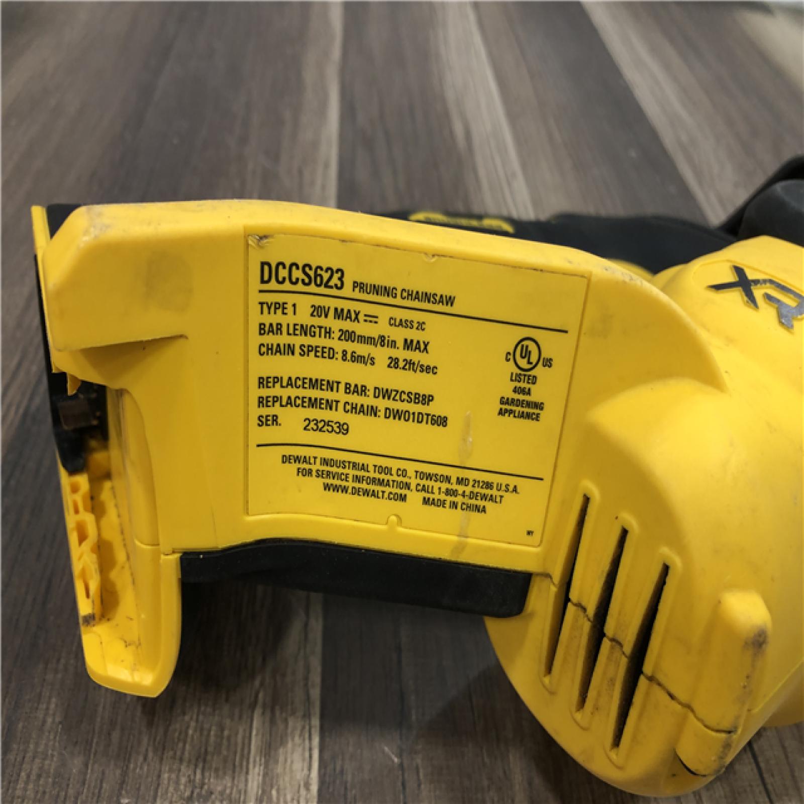 AS-IS DEWALT 20-Volt MAX 8 in. Brushless Cordless Battery Powered Pruning Mini Chainsaw (Tool Only)