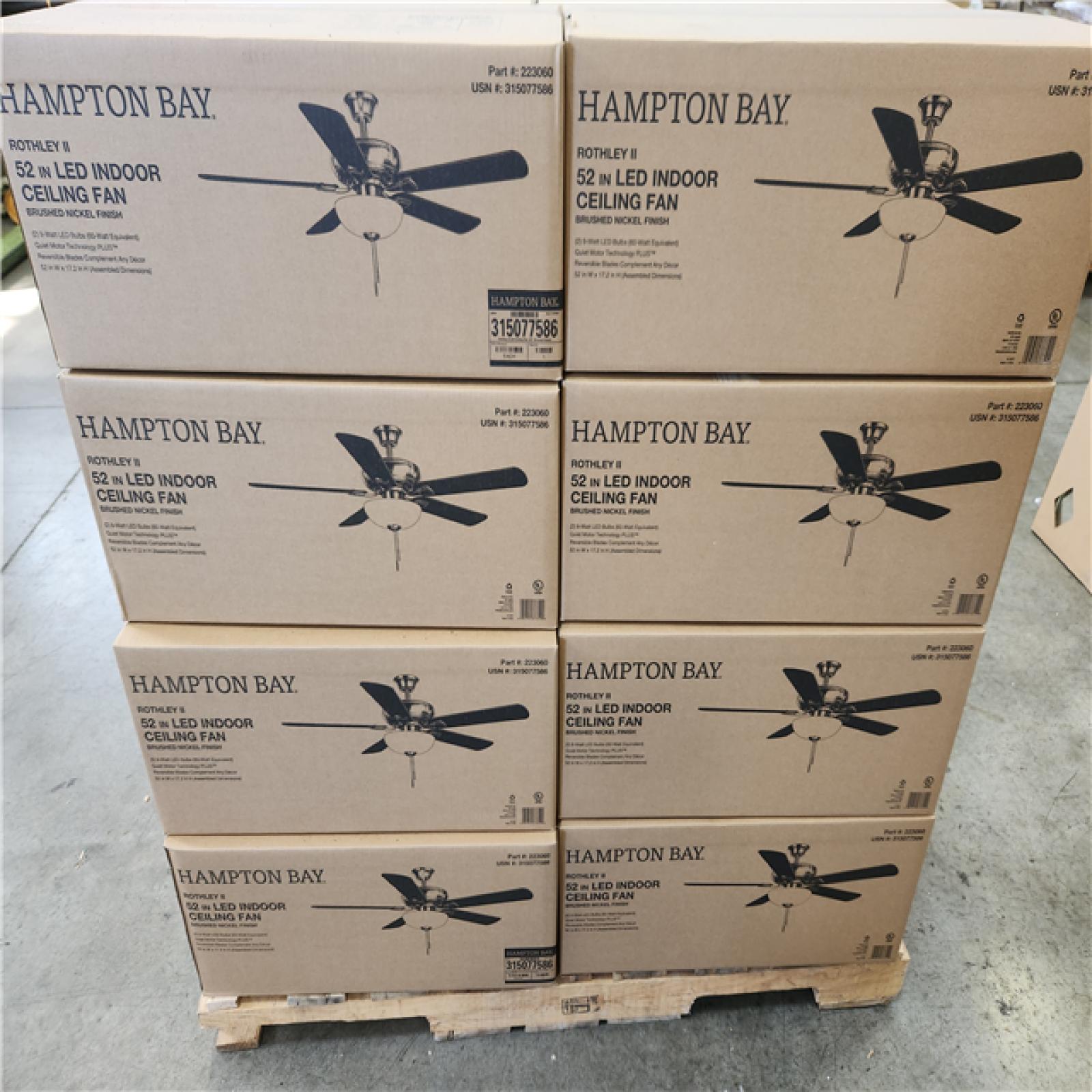 Phoenix NEW Hampton Bay Rothley II 52 in. Indoor LED Bronze Ceiling Fan with Light Kit  Downrod  Reversible Motor and Reversible Blades Pallet 24 Count (SEALED)