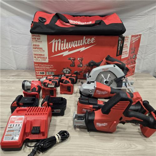 AS-IS  Milwaukee M18 18-Volt Lithium-Ion Cordless Combo Kit 7-Tool with 2-Batteries, Charger and Tool Bag