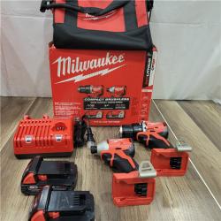 AS-IS Milwaukee M18 18V Lithium-Ion Brushless Cordless Compact Drill/Impact Combo Kit (2-Tool) W/(2) 2.0 Ah Batteries, Charger & Bag